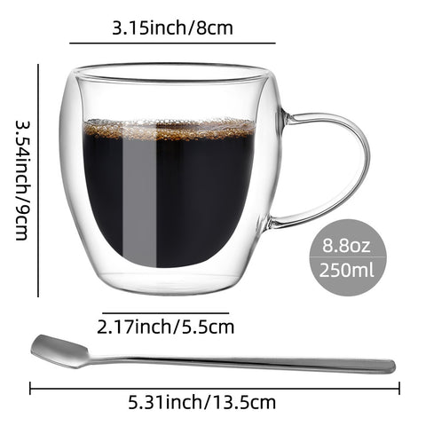 Borosilicate Double Layer Glasses Set of 6 Coffee Mugs Thermal Insulation With Spoon Office Heat Resistant Tea Mugs