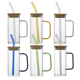 High borosilicate glass straw cup with lid colorful handle summer cold drink juice coke glass graduation gift drinking glass