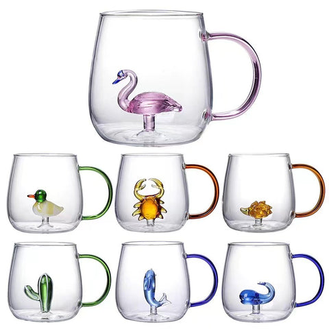 High borosilicate creative three-dimensional glass cup high temperature resistant household milk cup coffee cup with handle high value office water cups