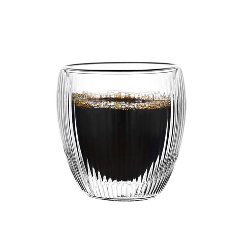 High borosilicate glass household heat insulation breakfast milk coffee cup vertical pattern high temperature resistant double glass cups