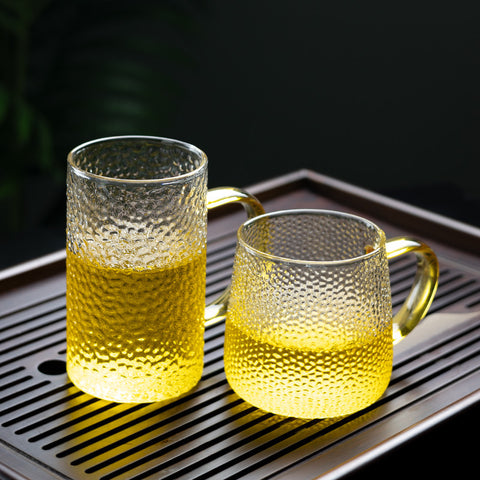 High borosilicate high temperature glass cup household mark milk coffee tea cup with handle high value hammer grain glass water cup