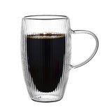 High borosilicate glass household heat insulation breakfast milk coffee cup vertical pattern high temperature resistant double glass cups