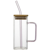 High borosilicate glass straw cup with lid colorful handle summer cold drink juice coke glass graduation gift drinking glass