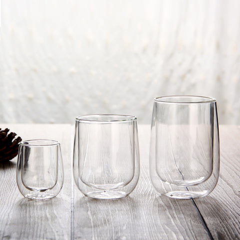 Wholesale creative heat insulation high borosilicate glass household milk cup coffee cup office tea cup double-layer glass cups