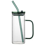 High borosilicate glass straw cup with lid colorful handle summer cold drink juice coke glass graduation gift drinking glass
