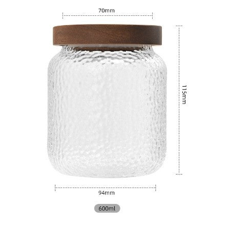Creative hammered acacia wood storage jar transparent household kitchen storage miscellaneous food coffee beans tea glass sealing jar